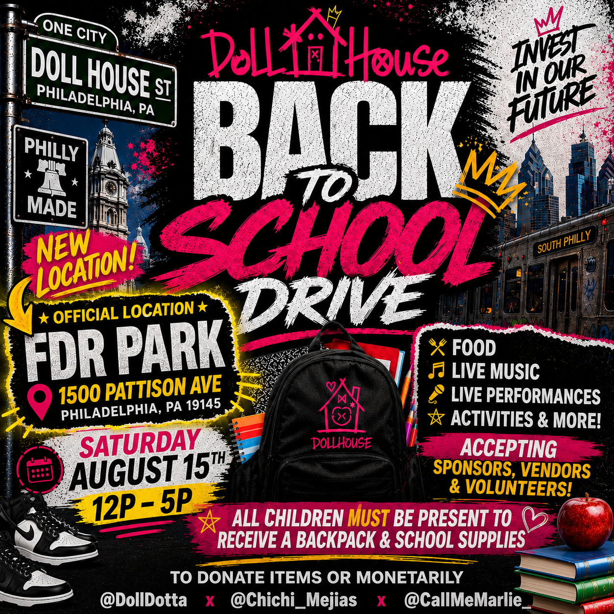 August 15 book bag drive flyer